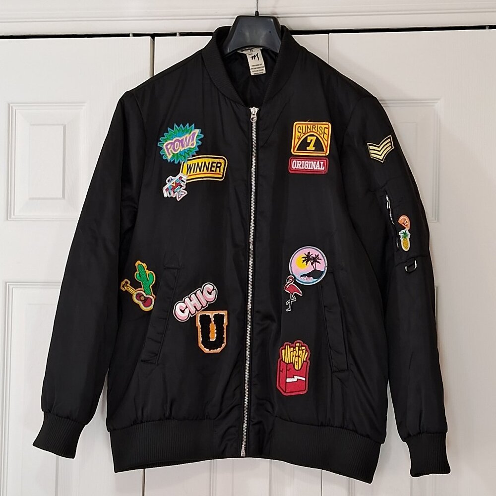 Indigo Rein Bomber Jacket with Patches - 90s trending - Picture 3 of 13